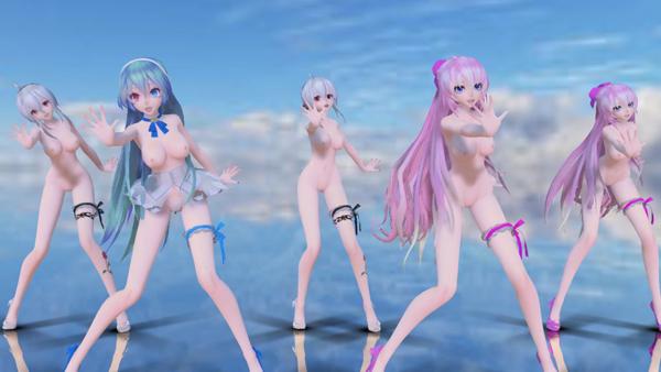 MMD虚拟偶像淫趴群舞！初音未来×镜音双子全裸放尿高潮内射